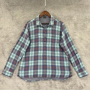 Eddie Bauer Button Shirt Classic Fit Blue Red Plaid Women Size XL